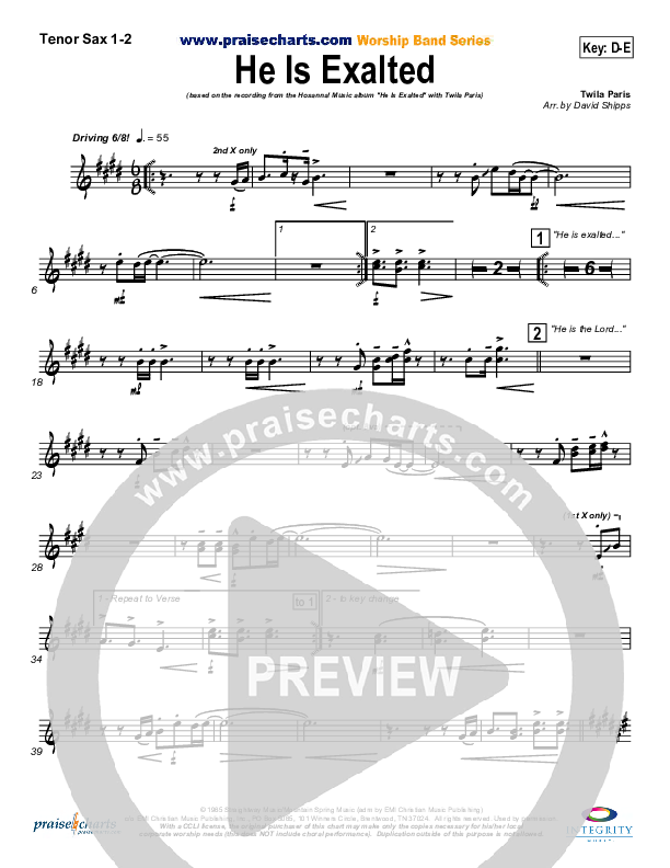 He Is Exalted Tenor Sax 1/2 (Twila Paris)