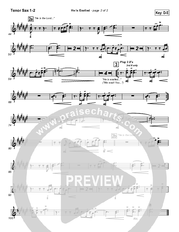 He Is Exalted Tenor Sax 1/2 (Twila Paris)