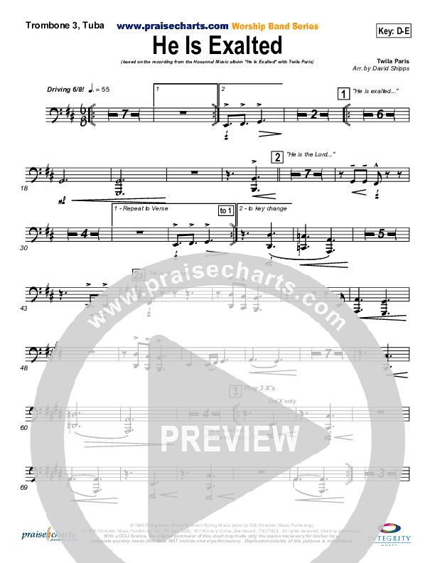 He Is Exalted Trombone 3/Tuba (Twila Paris)