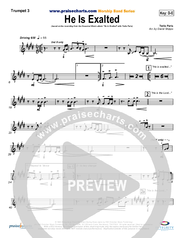 He Is Exalted Trumpet 3 (Twila Paris)