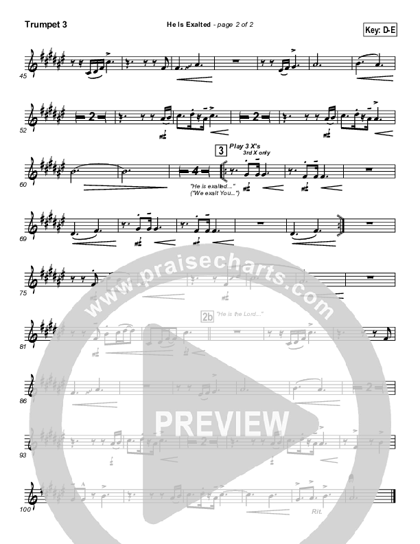 He Is Exalted Trumpet 3 (Twila Paris)