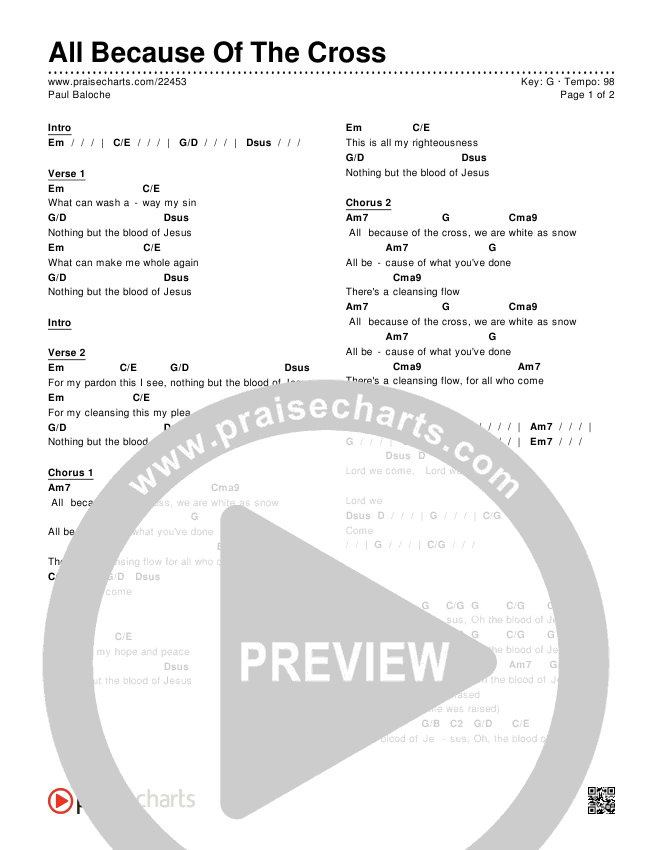 All Because Of The Cross Chords & Lyrics (Paul Baloche)