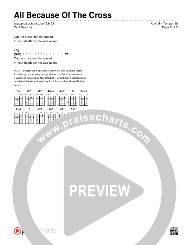 All Because Of The Cross Chords & Lyrics (Paul Baloche)