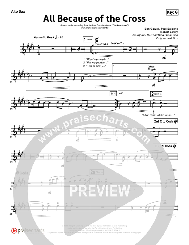 All Because Of The Cross Alto Sax (Paul Baloche)