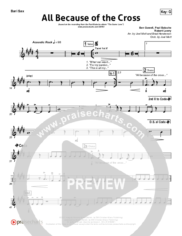 All Because Of The Cross Bari Sax (Paul Baloche)