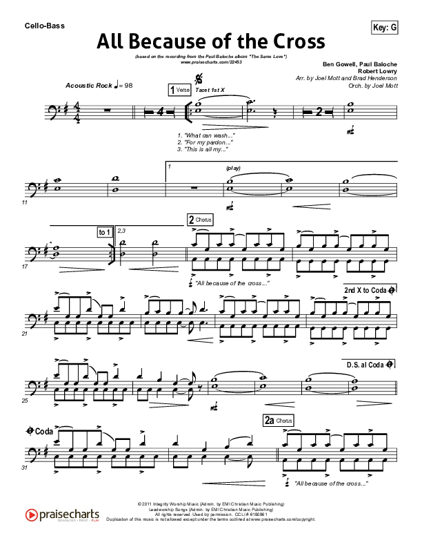 All Because Of The Cross Cello/Bass (Paul Baloche)