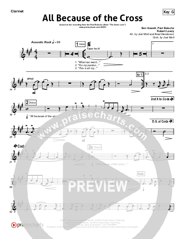 All Because Of The Cross Clarinet (Paul Baloche)