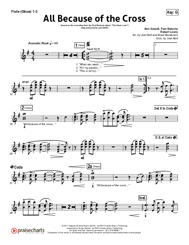 All Because Of The Cross Flute/Oboe 1/2/3 (Paul Baloche)