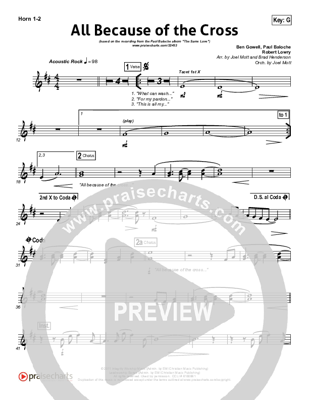 All Because Of The Cross French Horn 1/2 (Paul Baloche)