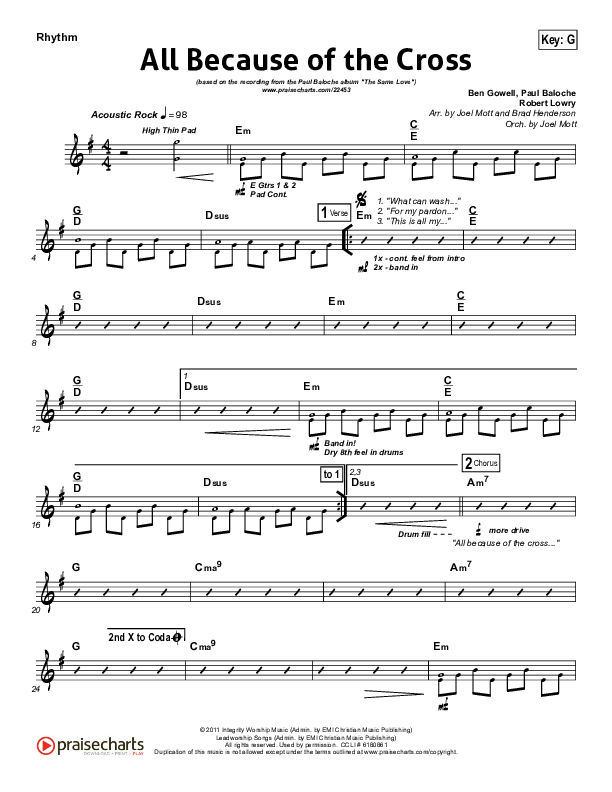 All Because Of The Cross Rhythm Chart (Paul Baloche)