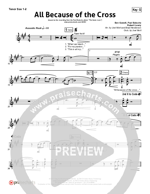 All Because Of The Cross Tenor Sax 1/2 (Paul Baloche)