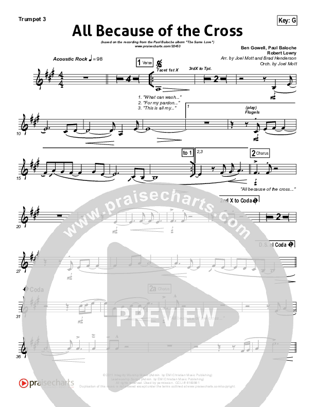 All Because Of The Cross Trumpet 3 (Paul Baloche)