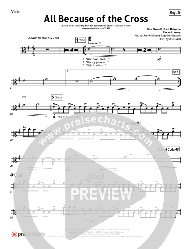 All Because Of The Cross Viola (Paul Baloche)