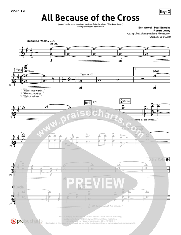 All Because Of The Cross Violin 1/2 (Paul Baloche)