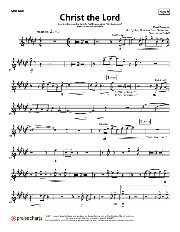 Christ The Lord Alto Sax (Paul Baloche)