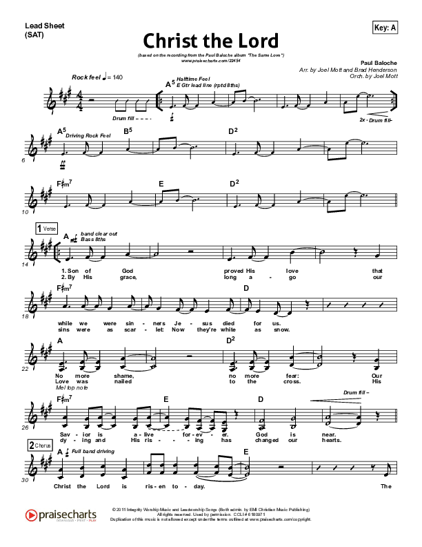 Christ The Lord Lead Sheet (SAT) (Paul Baloche)