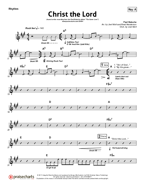 Christ The Lord Rhythm Chart (Paul Baloche)