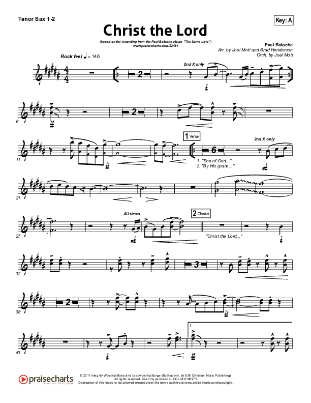 Christ The Lord Tenor Sax 1/2 (Paul Baloche)