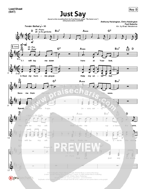 Just Say Lead Sheet (Paul Baloche)