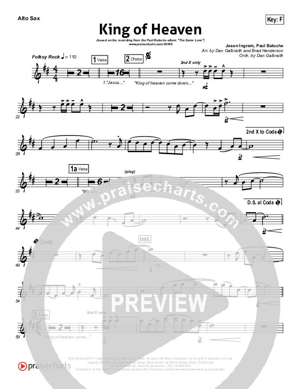 King Of Heaven Alto Sax (Paul Baloche)