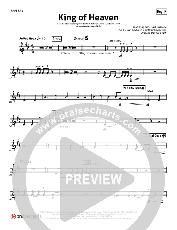 King Of Heaven Bari Sax (Paul Baloche)