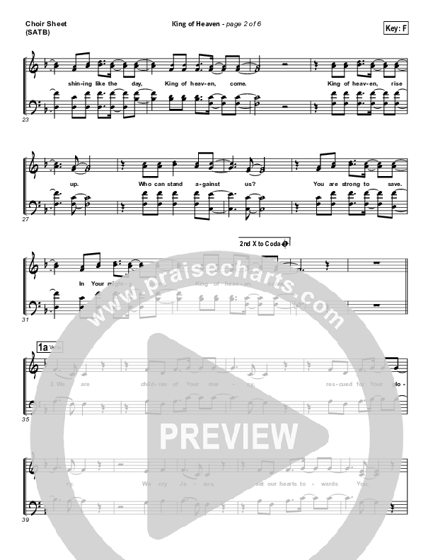 King Of Heaven Choir Sheet (SATB) (Paul Baloche)