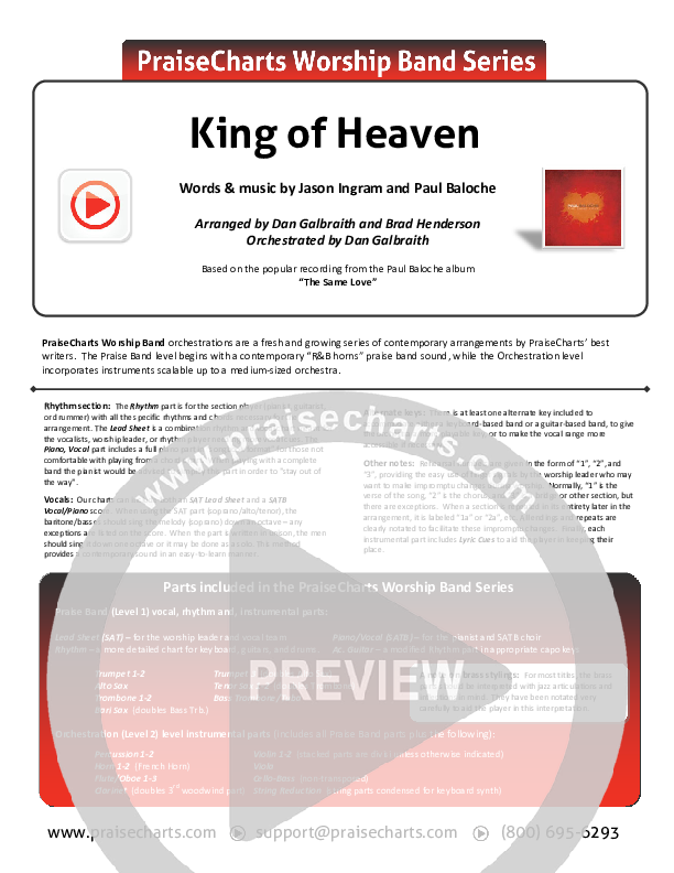 King Of Heaven Cover Sheet (Paul Baloche)