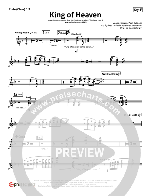 King Of Heaven Flute/Oboe 1/2/3 (Paul Baloche)