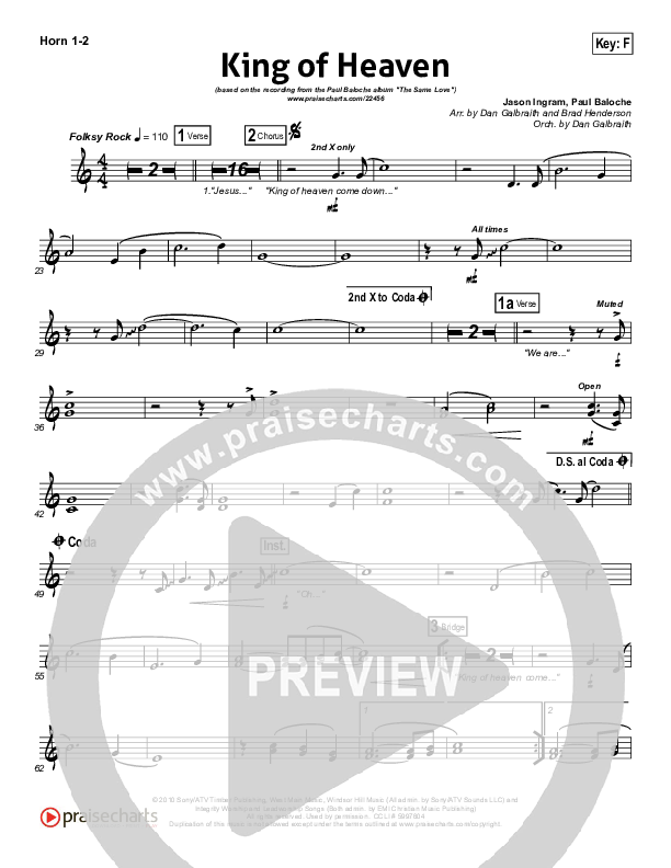 King Of Heaven French Horn 1/2 (Paul Baloche)