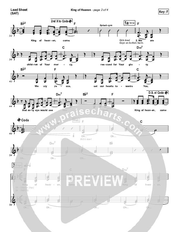 King Of Heaven Lead Sheet (SAT) (Paul Baloche)