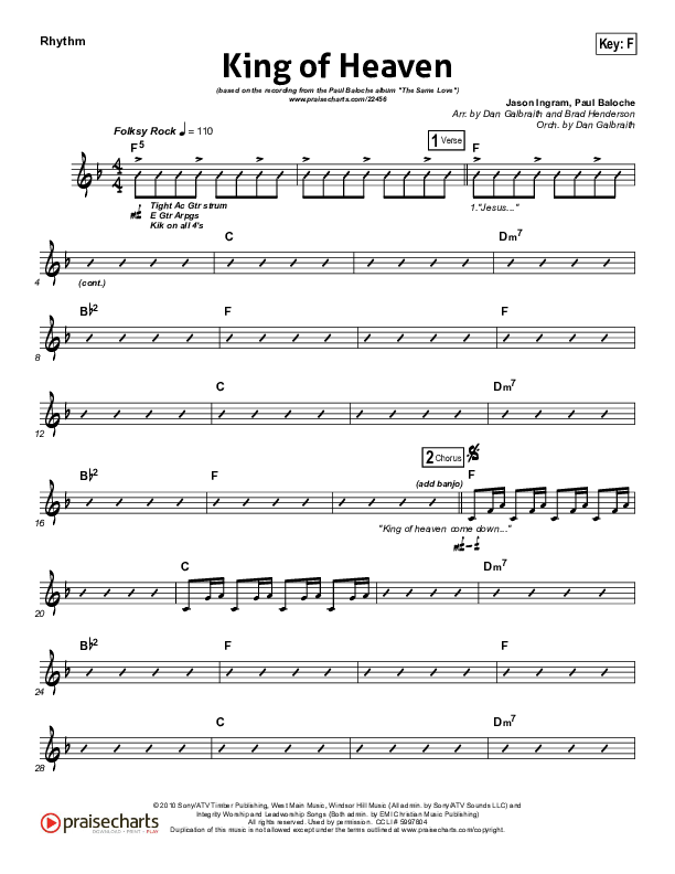 King Of Heaven Rhythm Chart (Paul Baloche)