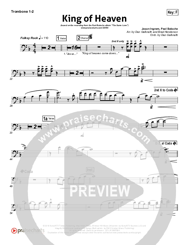 King Of Heaven Trombone 1/2 (Paul Baloche)