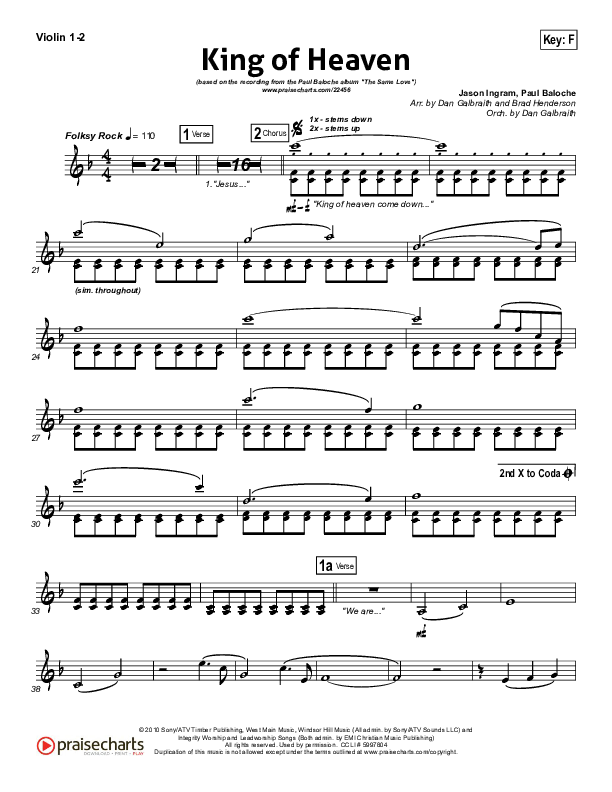 King Of Heaven Violin 1/2 (Paul Baloche)