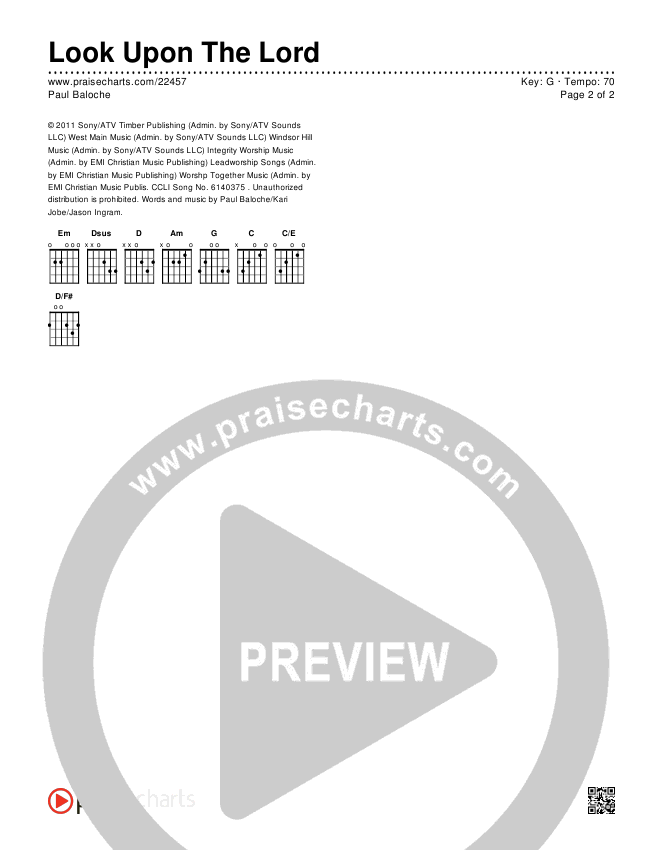 Look Upon The Lord Chords & Lyrics (Paul Baloche)