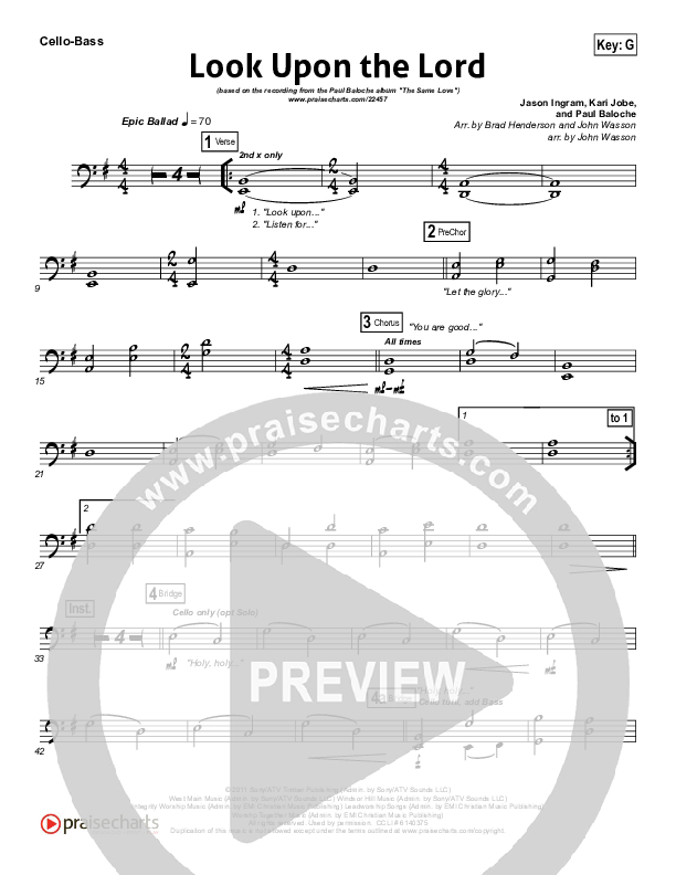 Look Upon The Lord Cello/Bass (Paul Baloche)