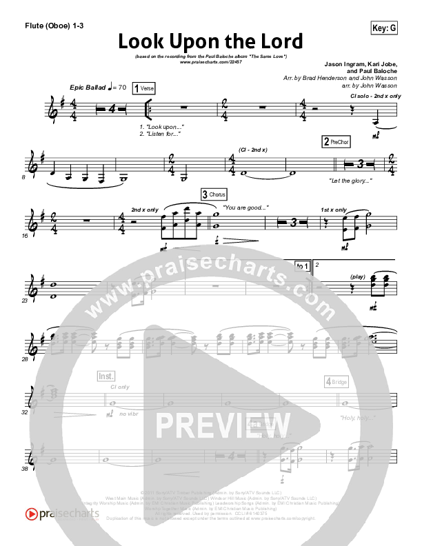 Look Upon The Lord Flute/Oboe 1/2/3 (Paul Baloche)