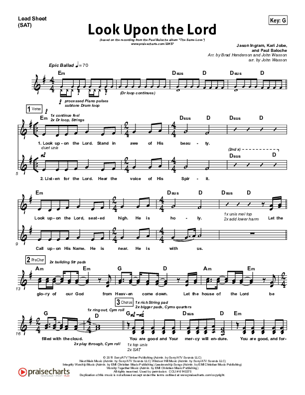 Look Upon The Lord Lead Sheet (Paul Baloche)