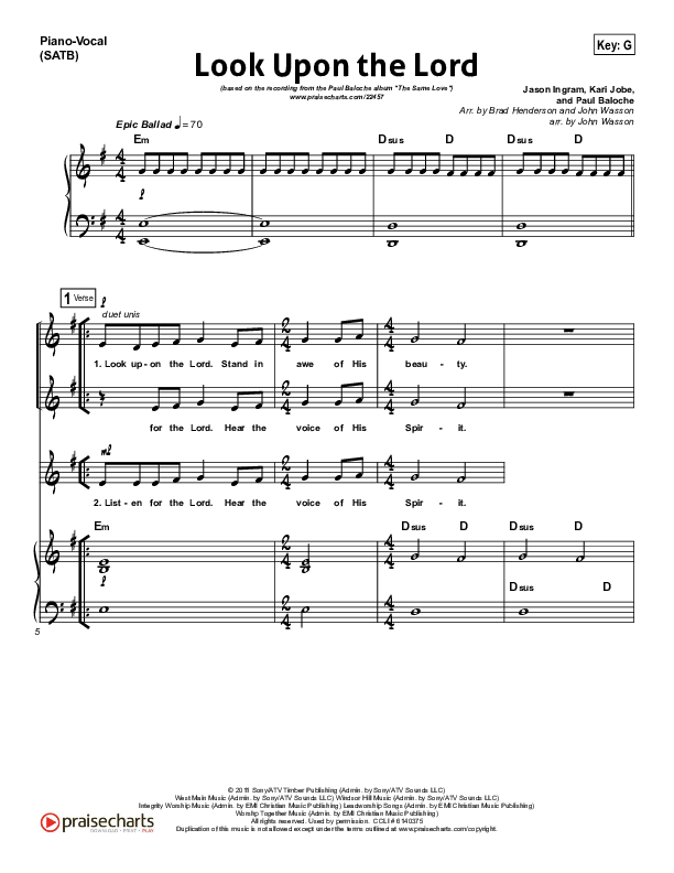 Look Upon The Lord Piano/Vocal (Paul Baloche)