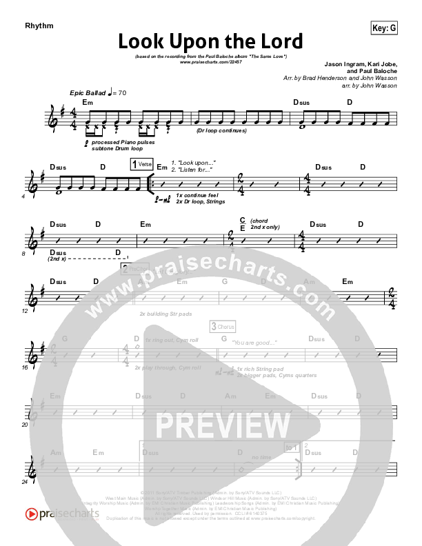 Look Upon The Lord Rhythm Chart (Paul Baloche)