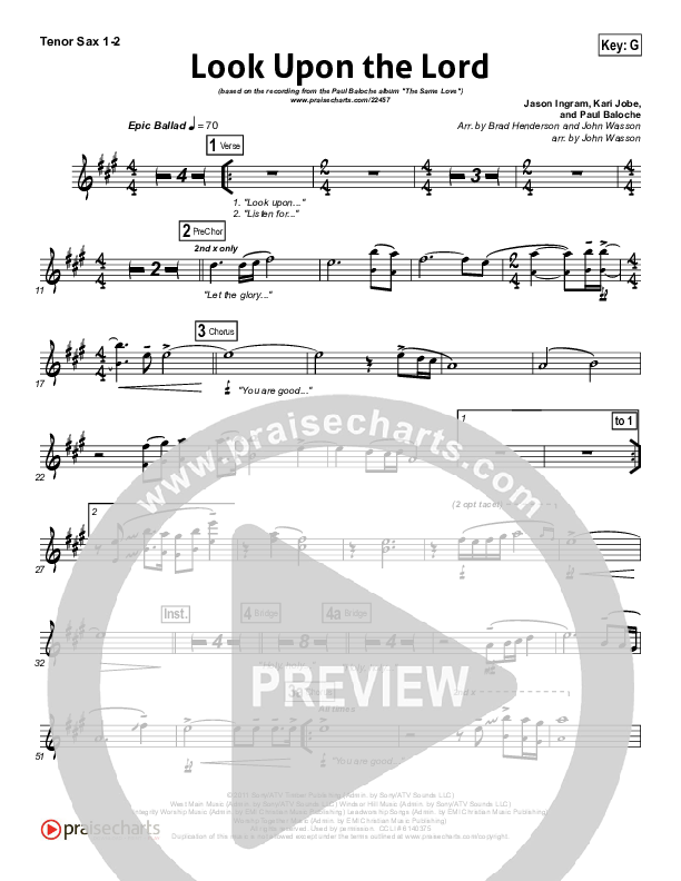 Look Upon The Lord Tenor Sax 1/2 (Paul Baloche)