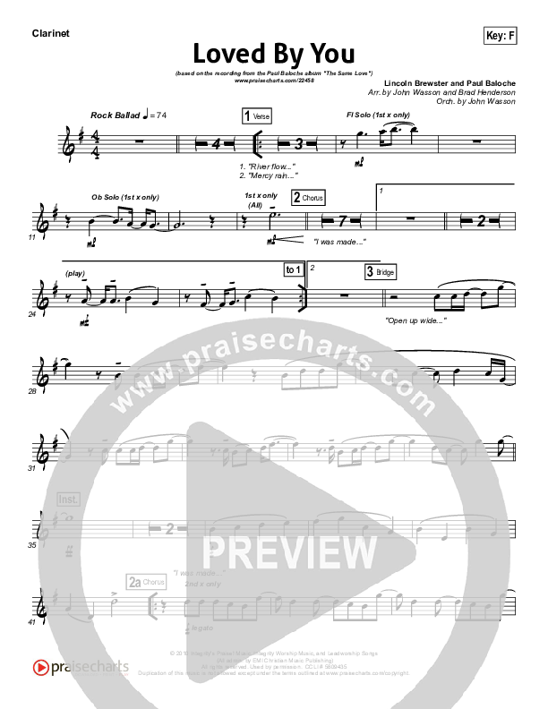 Loved By You Clarinet (Paul Baloche)