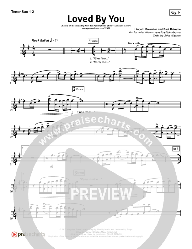 Loved By You Tenor Sax 1/2 (Paul Baloche)