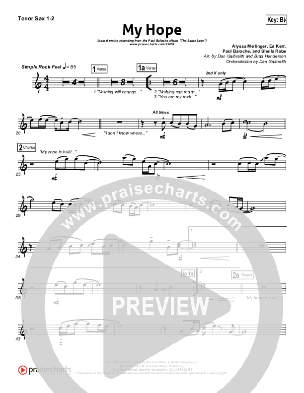 My Hope Tenor Sax 1/2 (Paul Baloche)