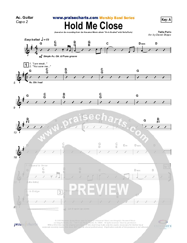 Hold Me Close Rhythm Chart (Twila Paris)