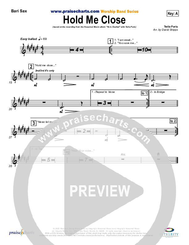 Hold Me Close Bari Sax (Twila Paris)