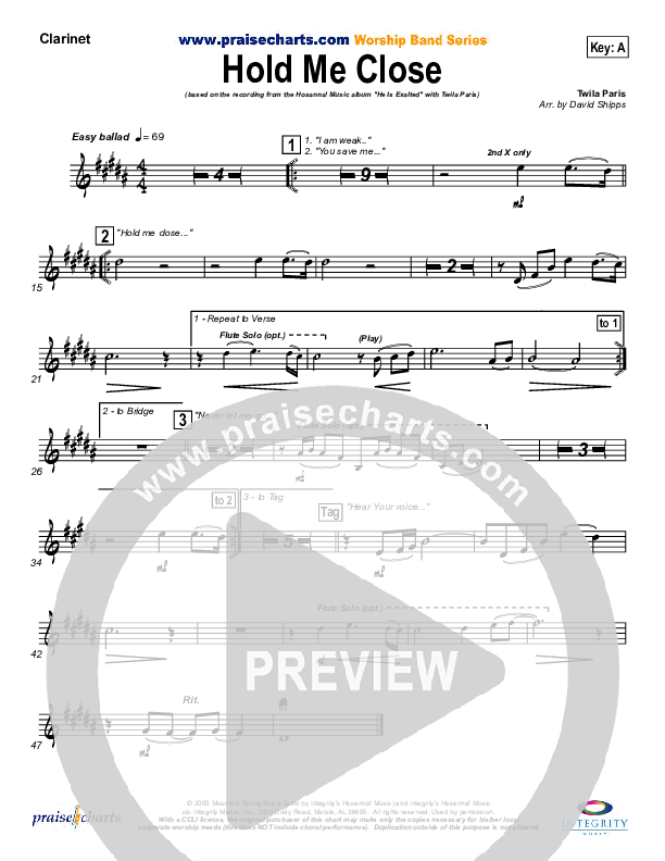 Hold Me Close Clarinet (Twila Paris)