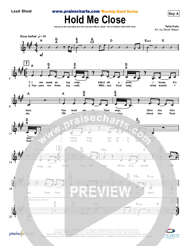 Hold Me Close Lead Sheet (SAT) (Twila Paris)