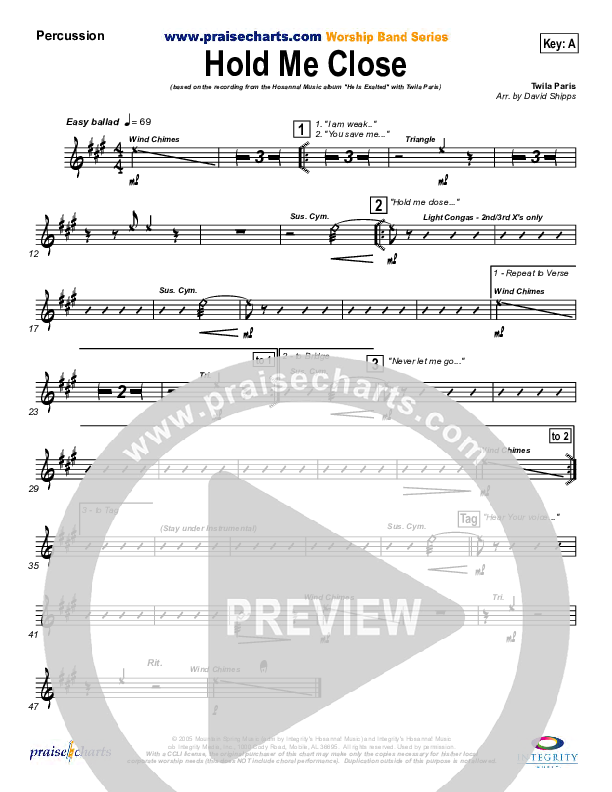 Hold Me Close Percussion (Twila Paris)