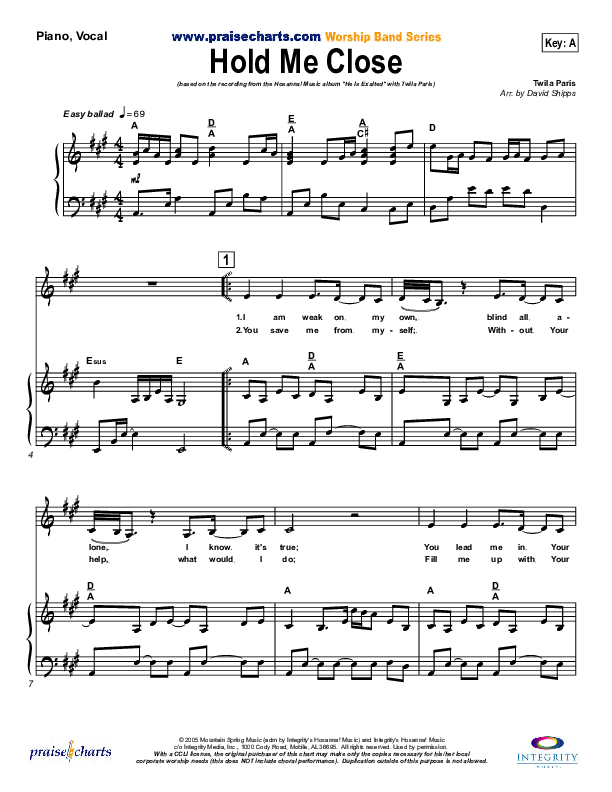 Hold Me Close Piano/Vocal (Twila Paris)