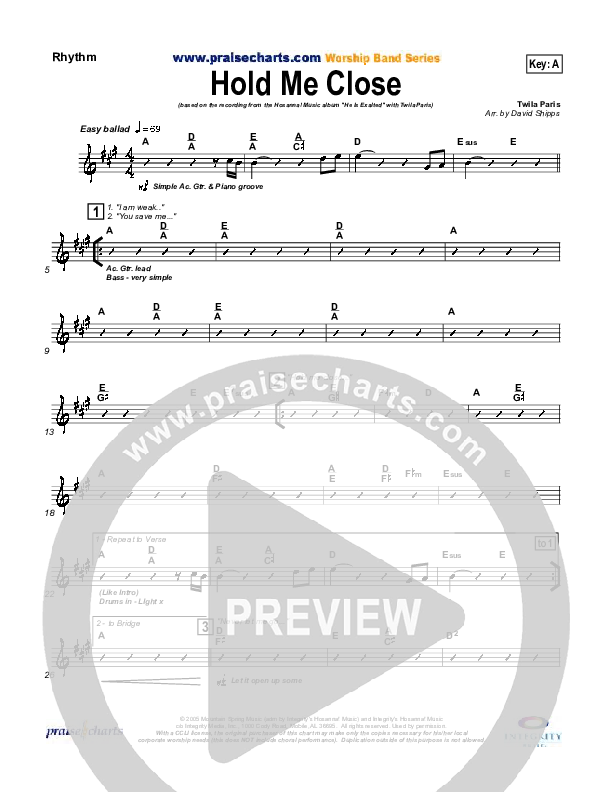 Hold Me Close Rhythm Chart (Twila Paris)